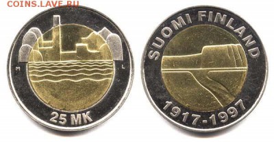 Биметалл Финляндия 25 марок 1997 80 лет независимости UNC - bimetall_finljandija_25_marok_1997_80_let_nezavisimosti_unc