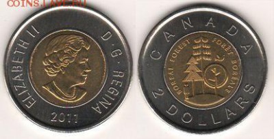 биметалл Канада 2$ доллара 2011 UNC Тайга - bimetall_kanada_2_dollara_2011_unc_tajga_polovina_sushi_kanady