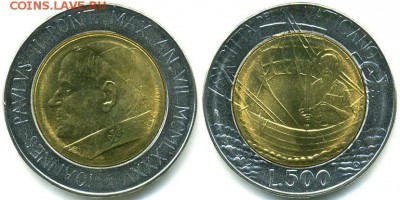 биметалл Ватикан 500 лир 1985 UNC - bimetall_vatikan_500_lir_1985_unc