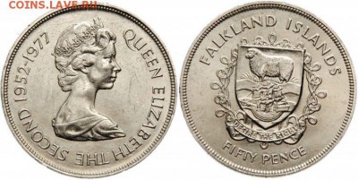 Крона Шайба Фолклендские острова 50 пенсов 1977 - krona_shajba_folklendskie_ostrova_50_pensov_1977_25_let_pravlenija_elizavety_fauna_folklendy
