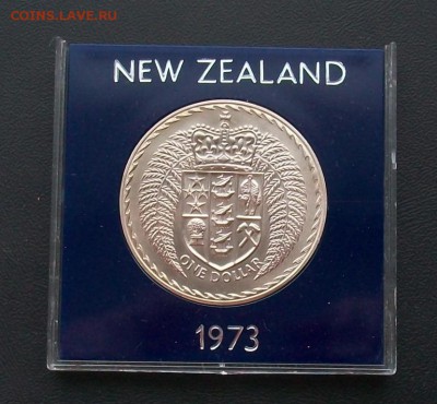 Крона Шайба Новая Зеландия 1$ доллар 1973 Герб памятная коро - krona_shajba_novaja_zelandija_1_dollar_1973_gerb_pamjatnaja_korobka