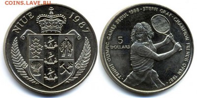 Крона Шайба НИУЭ 5$ долларов 1987 Теннис Штеффи Граф - krona_shajba_niue_5_dollarov_1987_tennis_shteffi_graf