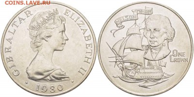 Крона Шайба Гибралтар 1 крона 1980 Горацио Нельсон мореплава - krona_shajba_gibraltar_1_krona_1980_goracio_nelson_moreplavatel_korabl_parusnik