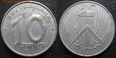 30.Ходячка ГДР 10 пфеннигов 1948-1982г. - 30.11. -ГДР 10 пфеннигов 1952 A    7383