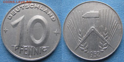 30.Ходячка ГДР 10 пфеннигов 1948-1982г. - 30.12. -ГДР 10 пфеннигов 1952 E    170-к22-8195