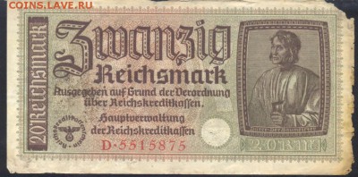 Германия (3-ий Рейх) 20 марок 1939-45 г. 14.08.18 г. 22 -00 - Германия 20