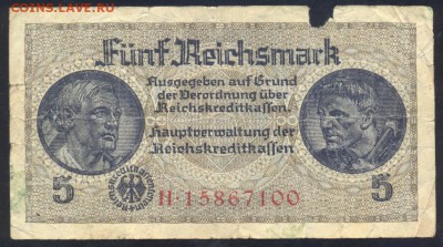 Германия (3-ий Рейх) 5 марок 1939-45 г.  14.08.18 г. 22 -00 - Германия 5