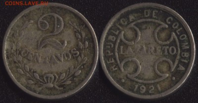 монеты Америки, Африки и Океании по ФИКСУ - Колумбия (лепрозорий) 2 сентаво 1921