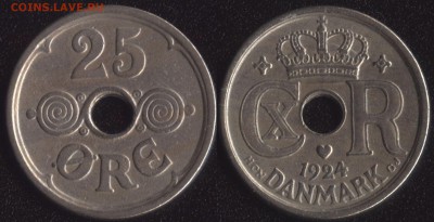 монеты стран Скандинавии по ФИКСУ - Дания 25 оре 1924 (HCN-GJ) -75