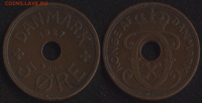 монеты стран Скандинавии по ФИКСУ - Дания 5 оре 1927 (HCN-GJ) №2-70