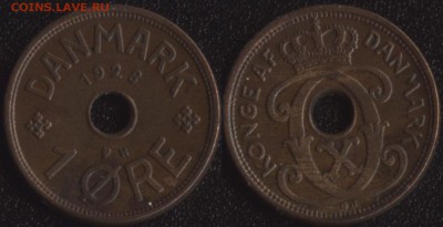 монеты стран Скандинавии по ФИКСУ - Дания 1 оре 1928 (N-GJ) -55