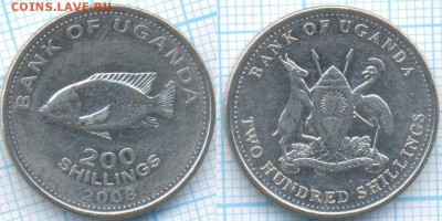 Уганда 200 шиллингов 2008 г., до 20.08.2018 г. 22.00 по Моск - Уганда 200 шиллингов 2008  3196
