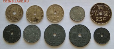 Монеты Белькие - 10 шт. 1921 - 44 г.  Окон. 16.08.18г. в 22. - Бельгия 22.1.