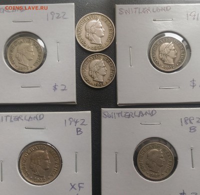 Швейцария 5, 10 рапенов 1882, 1911, 1922, 1942 - Швейцария 5 10 рапенов 1882 1911 1912 1922 1942 аверс
