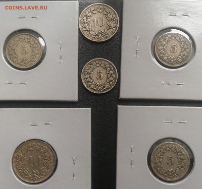 Швейцария 5, 10 рапенов 1882, 1911, 1922, 1942 - Швейцария 5 10 рапенов 1882 1911 1912 1922 1942 реверс