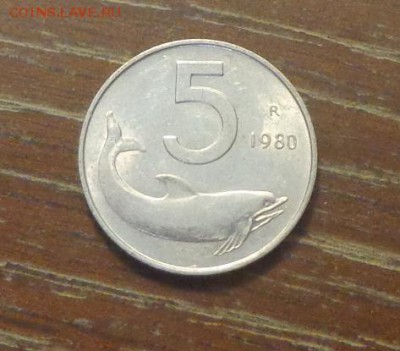 ИТАЛИЯ - 5 лир ДЕЛЬФИН до 21.08, 22.00 - Италия 5 л 1980 Дельфин_1