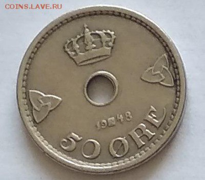 50 эре 1948г. Норвегия        Ок. 20.08.18г. в 22.00 час. - Норвегия.