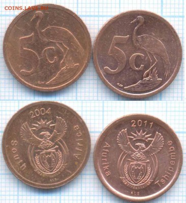 ЮАР 5 центов 2004,2011 г.,до 22.08.2018 г. 22.00 по Москве - ЮАР 5 центоов 2004   11  3266