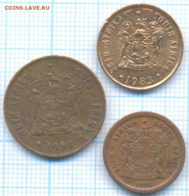 ЮАР 1 цент 1983 г., 2 цента 1981,1991 г., до 23.08.2018 г. 2 - ЮАР 3 монеты 3290