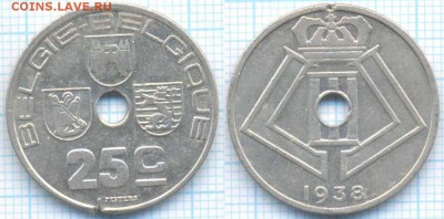 Бельгия 25 сантимов 1938 г., до 27.08.2018 г. 22.00 по Москв - Бельгия 25 сантимов 1938  3312