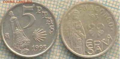 Испания 10 песет 1992, 5 песет 1993 г.,до 27.08.2018 г. 22.0 - Испания 5 песет 1993  1466