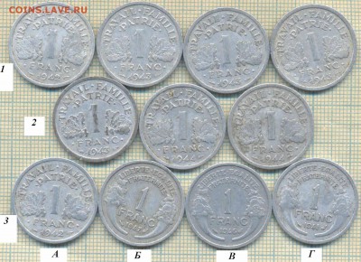 Франция 1 франк 1941-1947 гг., фикс-цена - Франция 1 франк