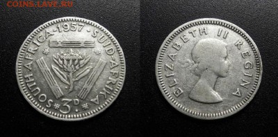 МОНЕТЫ МИРА 08-18 - Южная Африка – 3 пенса (1957) «Гигантская протея; Елизавета II» (Ag)