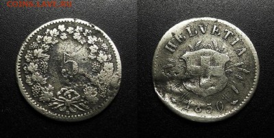 МОНЕТЫ МИРА 08-18 - Швейцария – 5 раппенов (1850) биллон