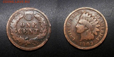 МОНЕТЫ МИРА 08-18 - США – 1 цент (1903) «Индеец» бронза №1