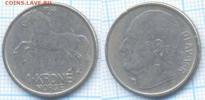 Норвегия 1 крона 1966 г.,до 28.08.2018 г. 22.00 по Москве - Норвегия 1 крона 1966  3324