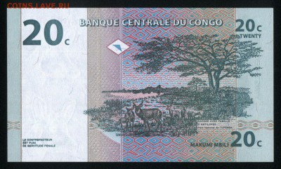 Конго 20 сантимов 1997 unc 29.08.18. 22:00 мск - 1