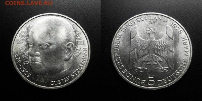 МОНЕТЫ МИРА 08-18 - Германия – 5 марок (1978) «Густав Штреземан – немецкий политик» (Ag)