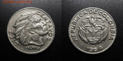 МОНЕТЫ МИРА 08-18 - Колумбия – 10 сентаво (1954 В) «Индеец»
