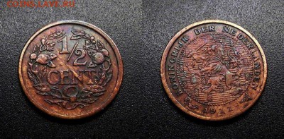 МОНЕТЫ МИРА 08-18 - Нидерланды – 0,5 цента (1911) бронза (XF) №1