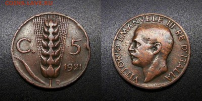 МОНЕТЫ МИРА 08-18 - Италия – 5 чентезимо (1921) «Колос»