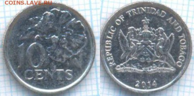 Тринидад и Тобаго 10 центов 2014 г., до 30.08.2018 г. 22.00 - Тринидад 10 центов 2014  3373