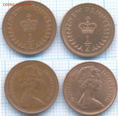 2 пенни 1971,1980 г., до 30.08.2018 г. 22.0 - Великобритания полпенни  1971 80  3379