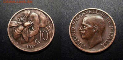 МОНЕТЫ МИРА 08-18 - Италия – 10 чентезимо (1921) «Пчела» бронза №4-2