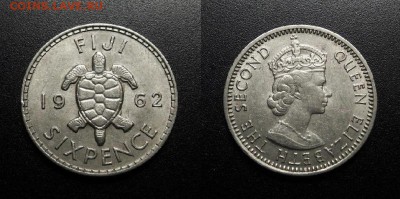 МОНЕТЫ МИРА 08-18 - Фиджи – 6 пенсов (1962) «Морская черепаха; Елизавета II» №2