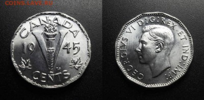 МОНЕТЫ МИРА 08-18 - Канада – 5 центов (1945) «Факел Победы; Георг VI»
