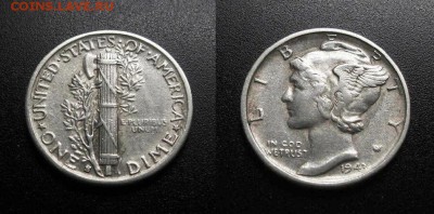МОНЕТЫ МИРА 08-18 - США – 1 дайм (1943) «Меркурий» (Аg) №1