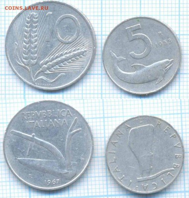 Италия 5 лир 1953 г., 10 лир 1967 г., до 03.09.2018 г. 22.00 - Италия 5 лир 1953 10 лир 3406