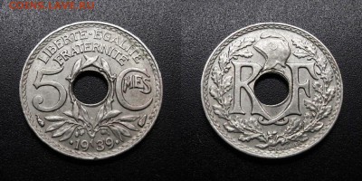 МОНЕТЫ МИРА 08-18 - Франция – 5 сантимов (1939) (с точками у даты; тип – тонкая) (редкая) №1-3