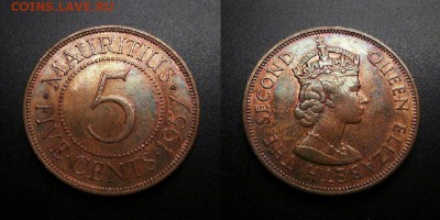 МОНЕТЫ МИРА 08-18 - Брит. Маврикий – 5 центов (1957) «Елизавета II»