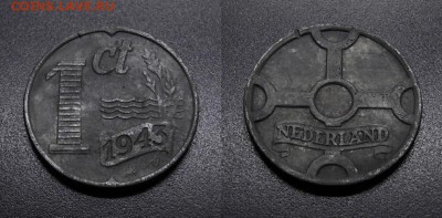 МОНЕТЫ МИРА 08-18 - Нидерланды – 1 цент (1943) «Немецкая оккупация» (цинк) №2-3
