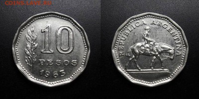 МОНЕТЫ МИРА 08-18 - Аргентина – 10 песо (1963) «Гаучо на лошади»
