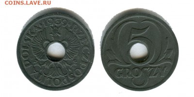 Польша 5 грошей 1939. Оккупация. Оценка - польша 5 грошей 1939