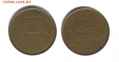 Польша 5 фенигов 1918, Латвия 1 сантим 1922 - латвия 1 сантим 1922