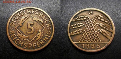 МОНЕТЫ МИРА 08-18 - Германия – 5 рейхспфеннигов (1925 А)