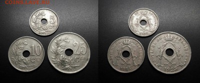 МОНЕТЫ МИРА 08-18 - Бельгия - набор 5 + 10 + 25 сантимов (1923) №9-3